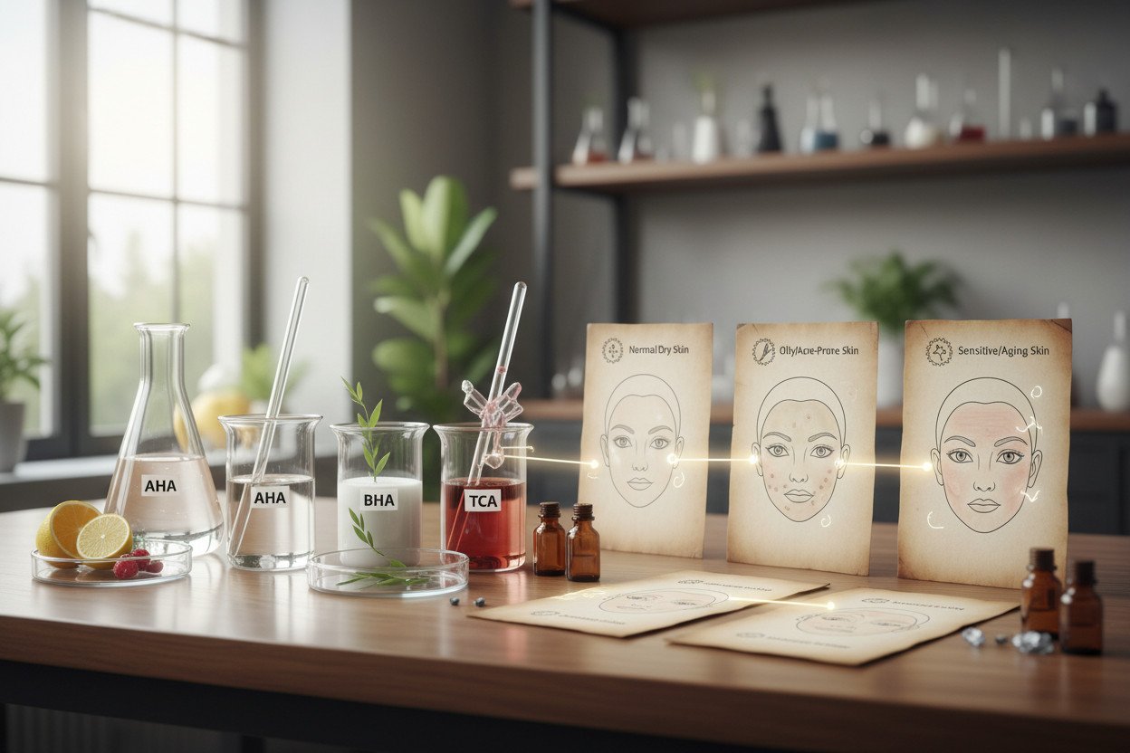 Tabela: peeling chemiczny a typ skóry — dobór kwasu